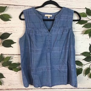 Skies are Blue Large Plaid Pattern Blue Chambray Button Detail Tank Stitchfix